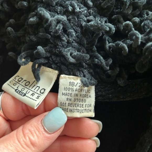 Carolina Colours Plus 90s Black Shag Cuff & Collar Cardigan Sweater sz 18/20 - Picture 4 of 11